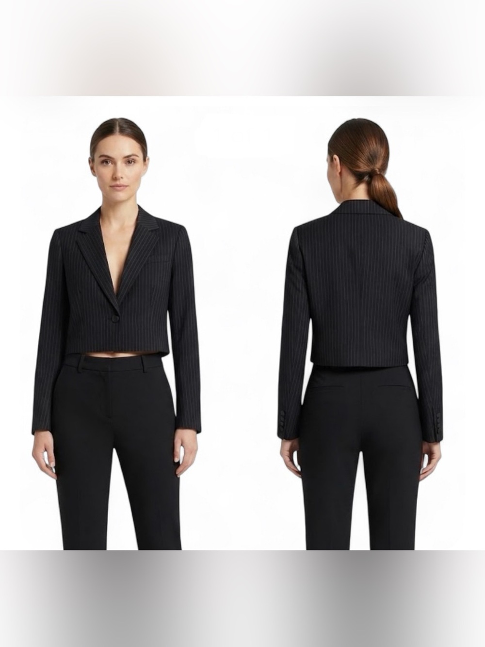 Aniye By Women’s Black Pinstripe Cropped Long Sleeve Blazer Jacket - EU 40